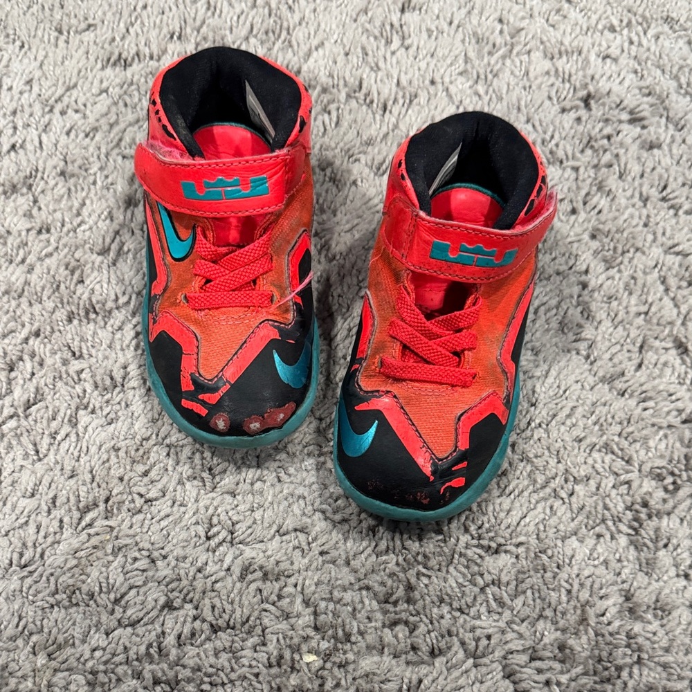 Nike Kids Red and Teal Sneakers LeBron